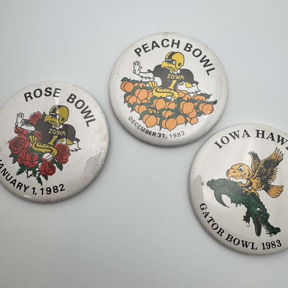 Iowa Hawkeyes Rose Peach Gator Bowl Football Helmet Button Lot Vtg 80s 1980s